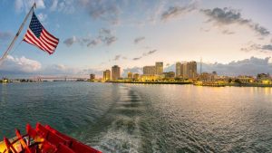 New Orleans city skyline from the Mississippi river
