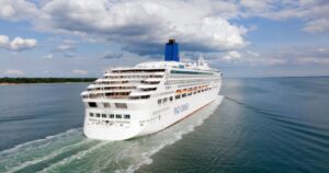 small cruise ship Aurora at sea